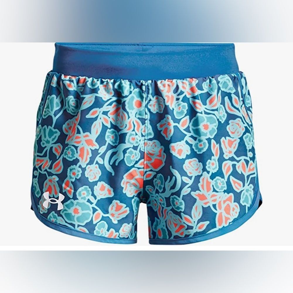 NWT Under Armour Girls Blue Floral Printed Woven Shorts Size L Large activewear